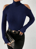 Buy SHEIN Privé Turtleneck Cold Shoulder Ribbed Knit Sweater in Pakistan