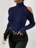 Buy SHEIN Privé Turtleneck Cold Shoulder Ribbed Knit Sweater in Pakistan