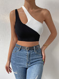 Buy SHEIN Privé Two Tone One Shoulder Cut Out Crop Knit Top in Pakistan