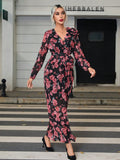 Buy SHEIN Priv̩ Women's Floral Print V-neck Waist Cinched Side Slit Hem Dress in Pakistan