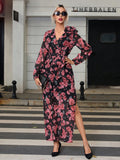 Buy SHEIN Priv̩ Women's Floral Print V-neck Waist Cinched Side Slit Hem Dress in Pakistan