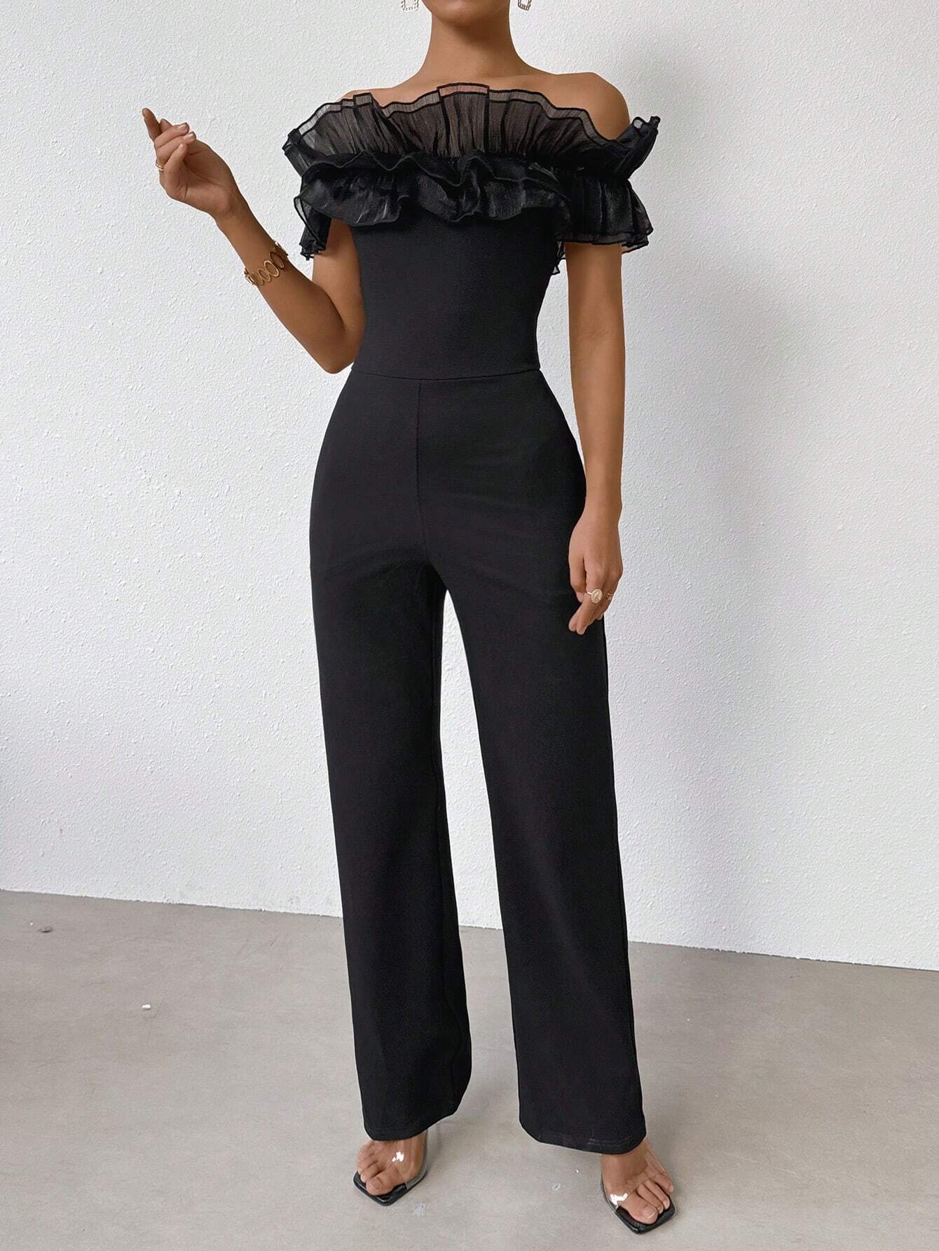 Buy SHEIN Priv̩ Women's One Shoulder Ruffle Trim Jumpsuit in Pakistan