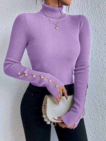 Buy SHEIN Privé Women's Solid Color Minimalist Turtleneck Pullover Sweater in Pakistan