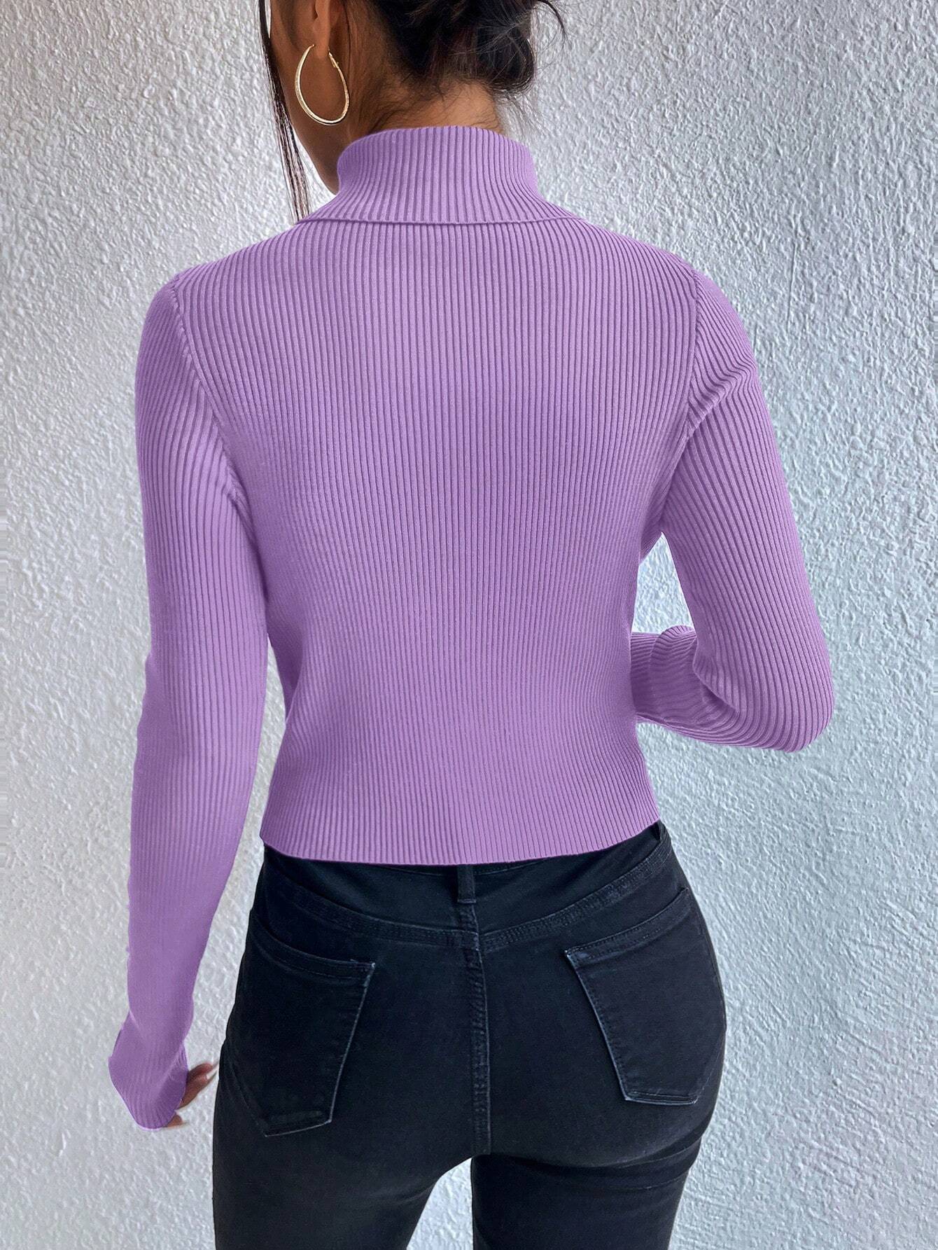 Buy SHEIN Privé Women's Solid Color Minimalist Turtleneck Pullover Sweater in Pakistan