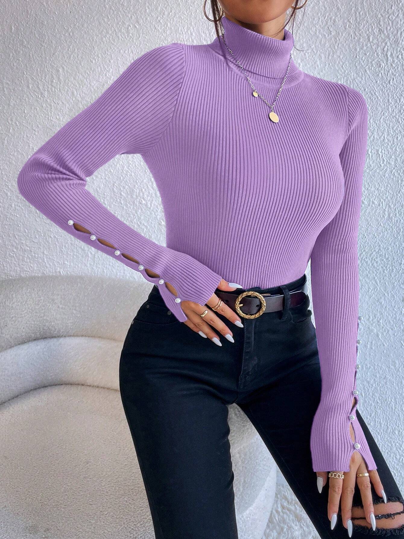 Buy SHEIN Privé Women's Solid Color Minimalist Turtleneck Pullover Sweater in Pakistan
