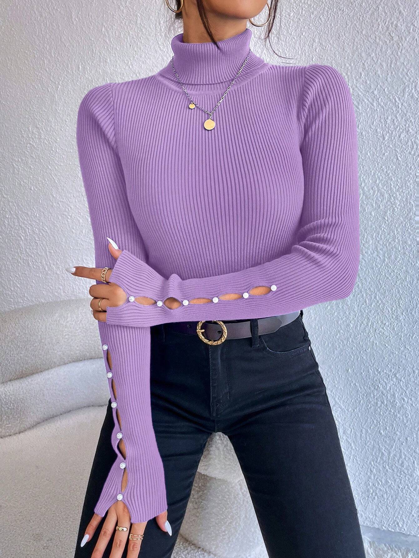 Buy SHEIN Privé Women's Solid Color Minimalist Turtleneck Pullover Sweater in Pakistan
