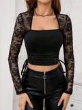 Buy SHEIN Priv̩ Women's Square Neck Lace Patchwork Fitted Top in Pakistan