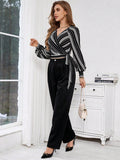 Buy SHEIN Priv̩ Women's Striped Print Raglan Sleeve Crop Tie Front Shirt in Pakistan