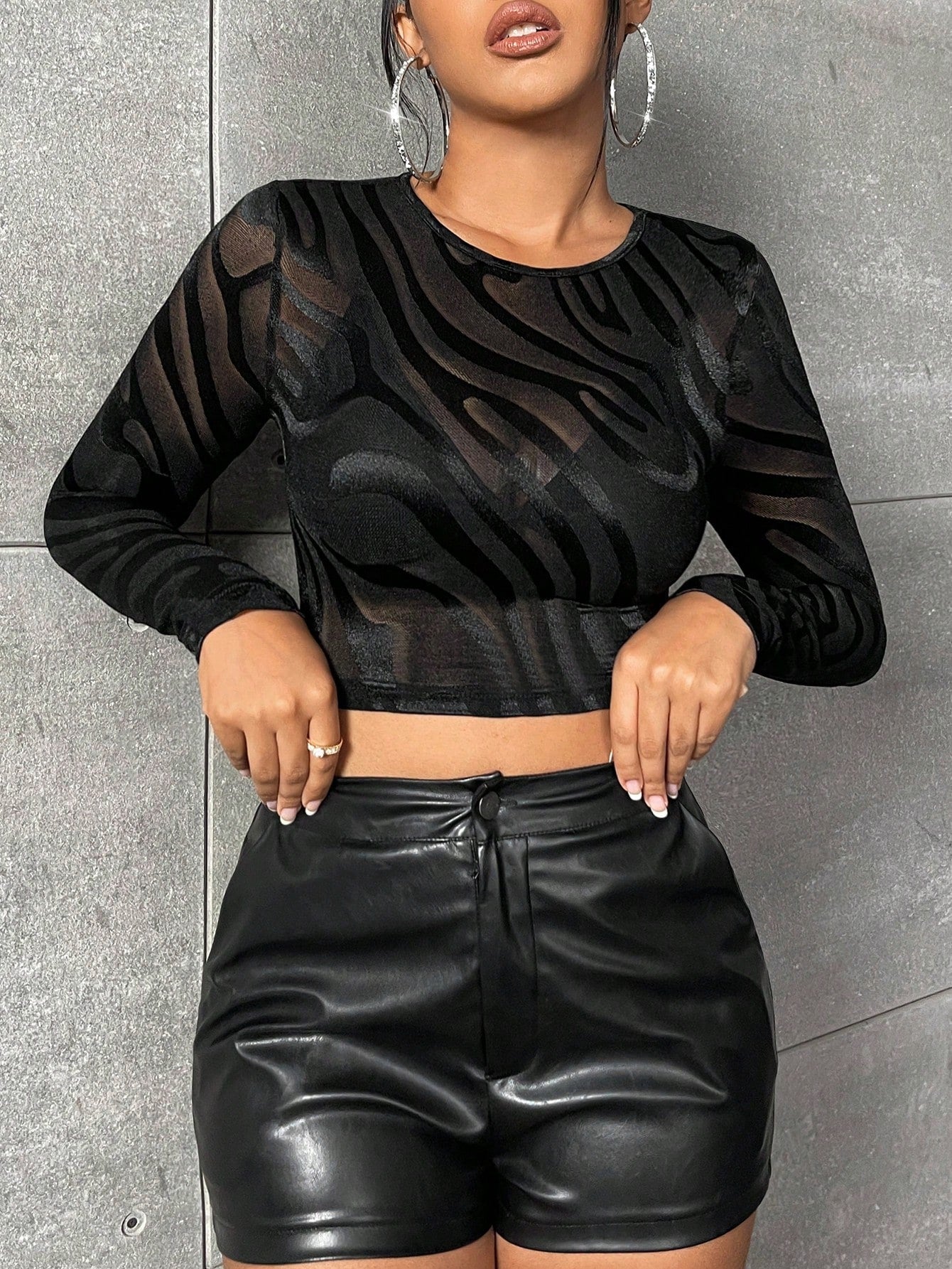 Buy SHEIN Privé Zebra Striped Print Crop Mesh Top Without Bra in Pakistan