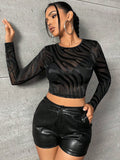 Buy SHEIN Privé Zebra Striped Print Crop Mesh Top Without Bra in Pakistan