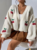 Buy SHEIN Qutie Cherry Embroidery Lantern Sleeve Cardigan in Pakistan