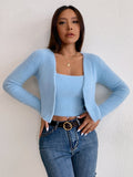 Buy SHEIN Qutie Fluffy Knit Cami Top & Open Front Cardigan in Pakistan