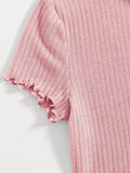 Buy SHEIN Qutie Heart Cutout Detail Lettuce Trim Tee in Pakistan