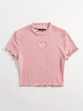 Buy SHEIN Qutie Heart Cutout Detail Lettuce Trim Tee in Pakistan