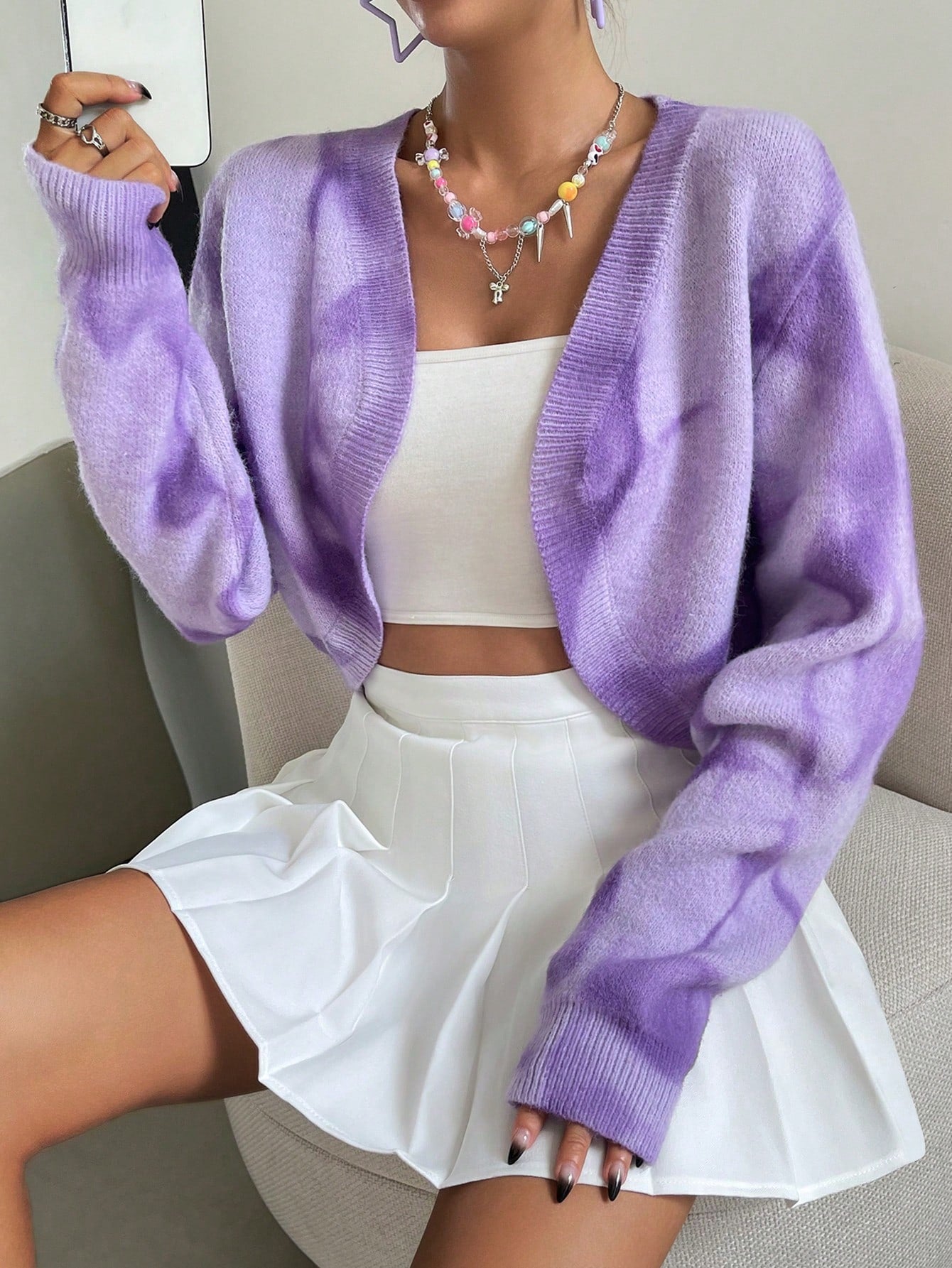 Buy SHEIN Qutie Heart Pattern Drop Shoulder Duster Cardigan in Pakistan