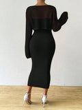 Buy SHEIN Raffinéa 2pcs Elegant Women`S Solid Color Hollow-Out Long Sleeve Sweater & Sleeveless Knit Dress Set, Autumn/Winter in Pakistan