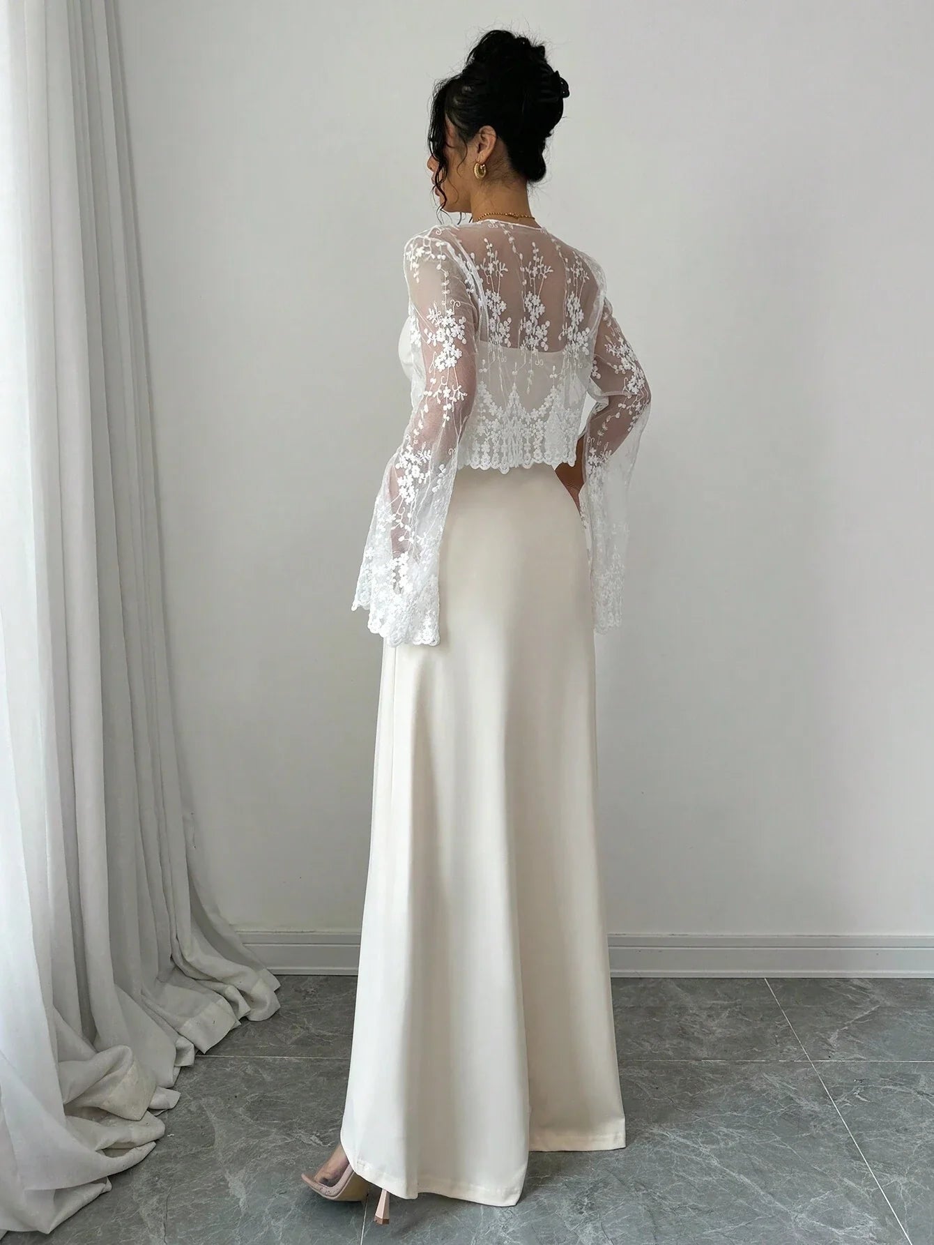 Buy SHEIN Raffinéa 2pcs Set: Lace Embroidered Dress With Corset Waist & Long Sleeve Dress in Pakistan