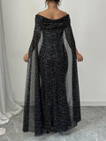 Buy SHEIN Raffinéa Elegant Off-Shoulder Sparkly Cape Evening Dress in Pakistan
