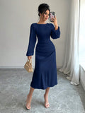 Buy SHEIN Raffinéa Elegant Solid Color Puff Sleeve Fishtail Dress, Autumn Maxi Women Outfit Long Sleeve Midi Dresselegant Dress Long Sleevenavy Blue Dress Women in Pakistan