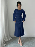 Buy SHEIN Raffinéa Elegant Solid Color Puff Sleeve Fishtail Dress, Autumn Maxi Women Outfit Long Sleeve Midi Dresselegant Dress Long Sleevenavy Blue Dress Women in Pakistan