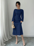Buy SHEIN Raffinéa Elegant Solid Color Puff Sleeve Fishtail Dress, Autumn Maxi Women Outfit Long Sleeve Midi Dresselegant Dress Long Sleevenavy Blue Dress Women in Pakistan