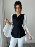 Buy SHEIN Raffinéa Elegant Women's High-Quality Swing Collar Draped Stitching Cinched Waist Chiffon Sheer Split Sleeve Blouse in Pakistan
