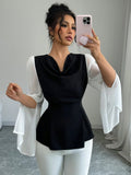 Buy SHEIN Raffinéa Elegant Women's High-Quality Swing Collar Draped Stitching Cinched Waist Chiffon Sheer Split Sleeve Blouse in Pakistan