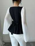 Buy SHEIN Raffinéa Elegant Women's High-Quality Swing Collar Draped Stitching Cinched Waist Chiffon Sheer Split Sleeve Blouse in Pakistan