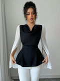 Buy SHEIN Raffinéa Elegant Women's High-Quality Swing Collar Draped Stitching Cinched Waist Chiffon Sheer Split Sleeve Blouse in Pakistan