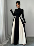 Buy SHEIN Raffinéa European And American Style Color Block Long Sleeve A-Line Flare Dress, Waist-Cinching Design For A Slimming Look, Autumn/Winter Maxi Women Outfit in Pakistan