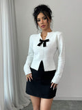 Buy SHEIN Raffinéa New V-Neck Bowknot Cropped Sweater With Side Slits in Pakistan