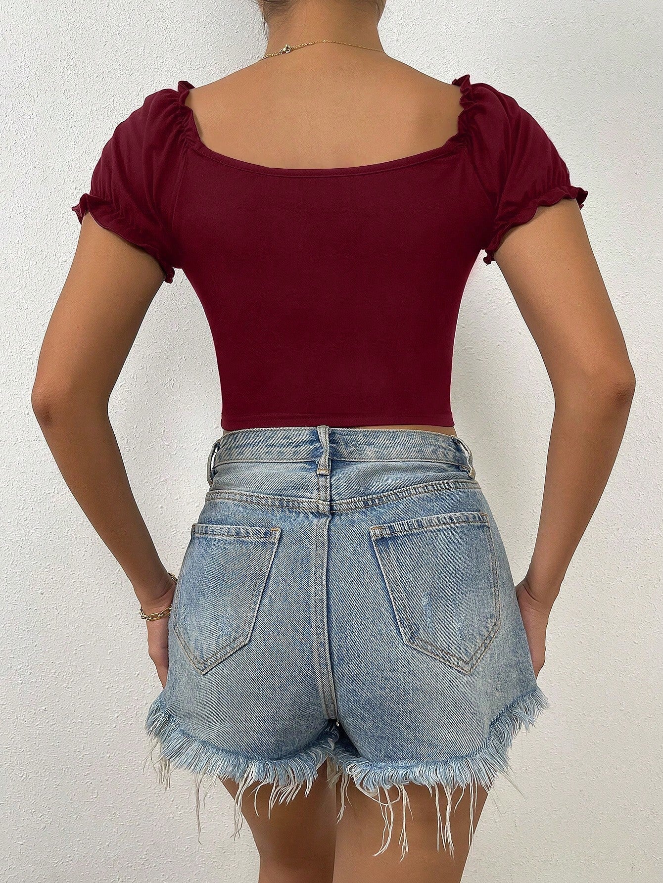 Buy SHEIN Privé Ruched Front Sweetheart Neck Puff Sleeve Crop Tee in Pakistan