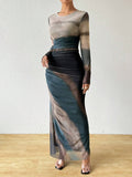 Buy SHEIN Raffinéa Fashion Tie-Dye Ruched Slim Long Dress Maxi Women Outfit in Pakistan