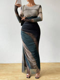 Buy SHEIN Raffinéa Fashion Tie-Dye Ruched Slim Long Dress Maxi Women Outfit in Pakistan