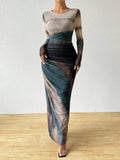 Buy SHEIN Raffinéa Fashion Tie-Dye Ruched Slim Long Dress Maxi Women Outfit in Pakistan
