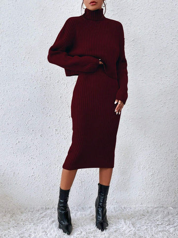 Buy SHEIN Raffinéa Turtleneck Drop Shoulder Sweater & Knit Dress in Pakistan