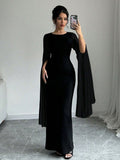 Buy SHEIN Raffinéa Women Elegant Solid Color Cloak Sleeve Long Dress in Pakistan