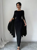 Buy SHEIN Raffinéa Women Elegant Solid Color Cloak Sleeve Long Dress in Pakistan
