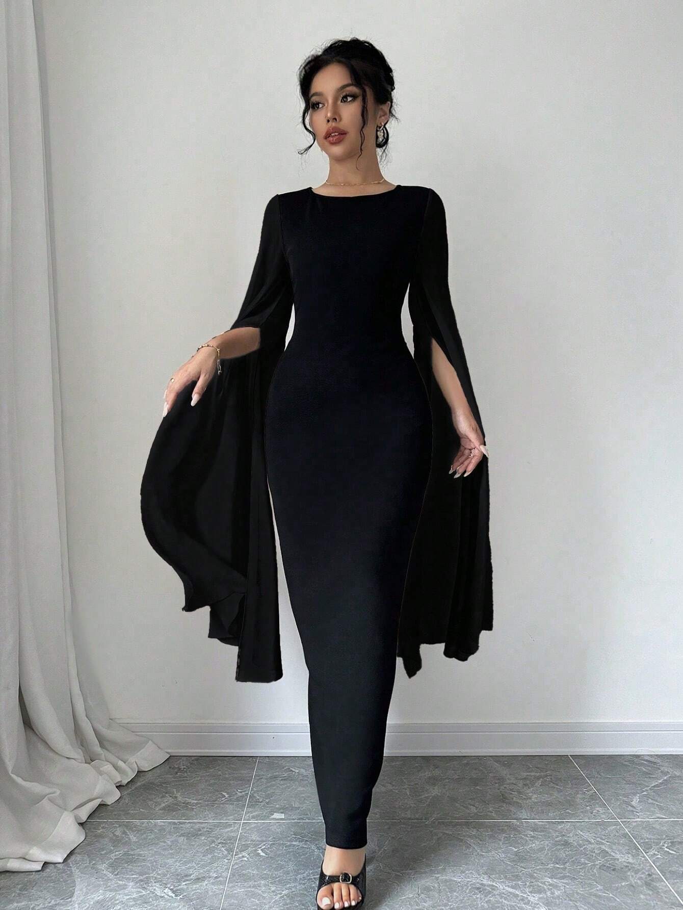 Buy SHEIN Raffinéa Women Elegant Solid Color Cloak Sleeve Long Dress in Pakistan