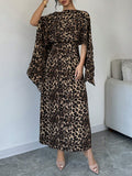 Buy SHEIN Raffinéa Women Leopard Print Hooded Cape Dress Maxi Women Outfit in Pakistan
