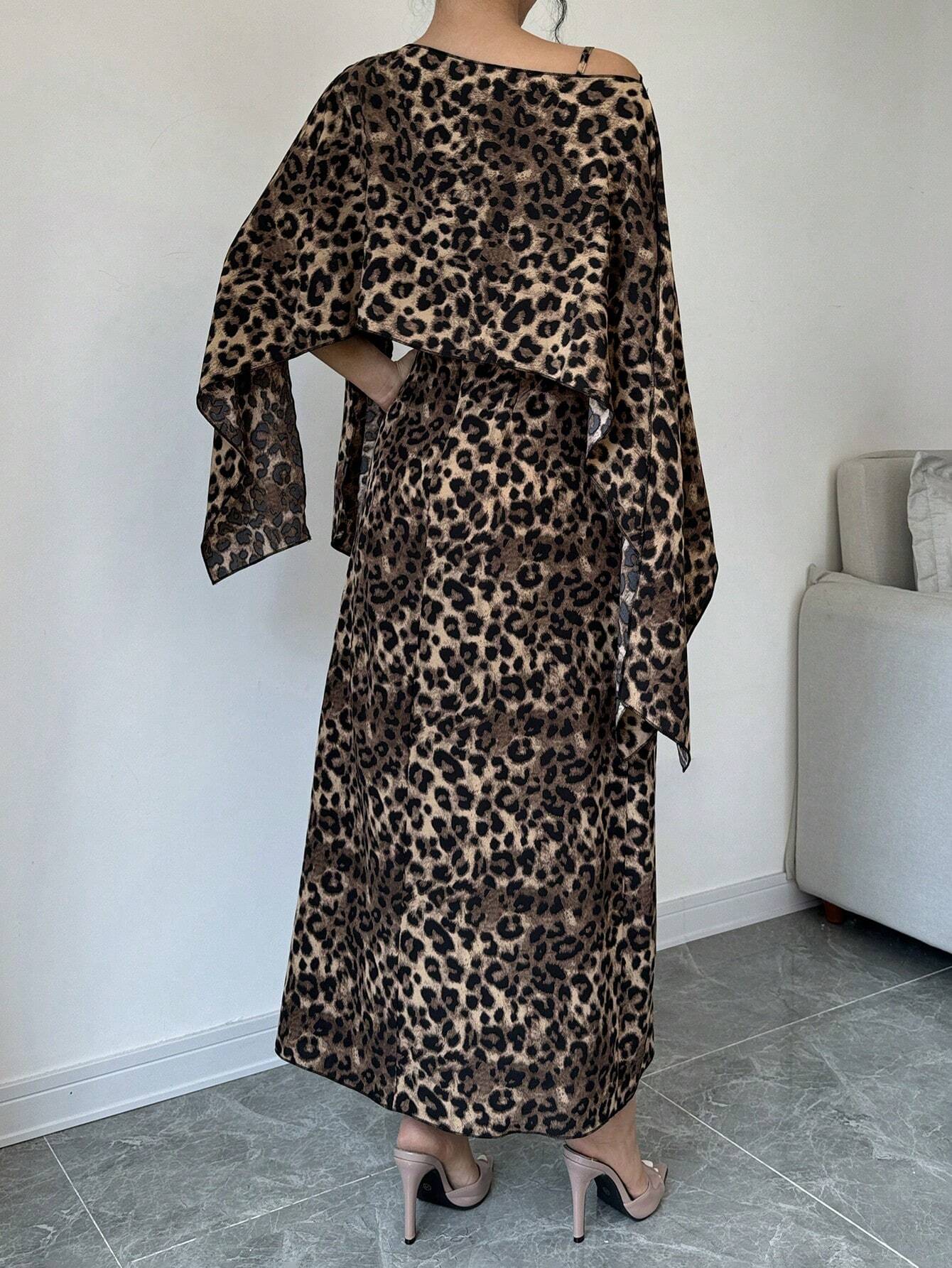 Buy SHEIN Raffinéa Women Leopard Print Hooded Cape Dress Maxi Women Outfit in Pakistan