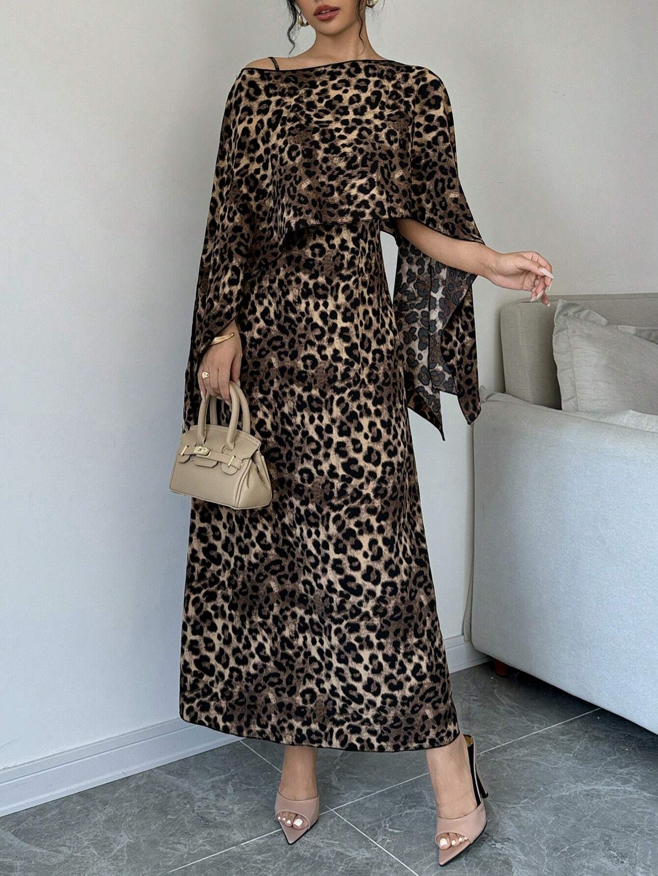 Buy SHEIN Raffinéa Women Leopard Print Hooded Cape Dress Maxi Women Outfit in Pakistan