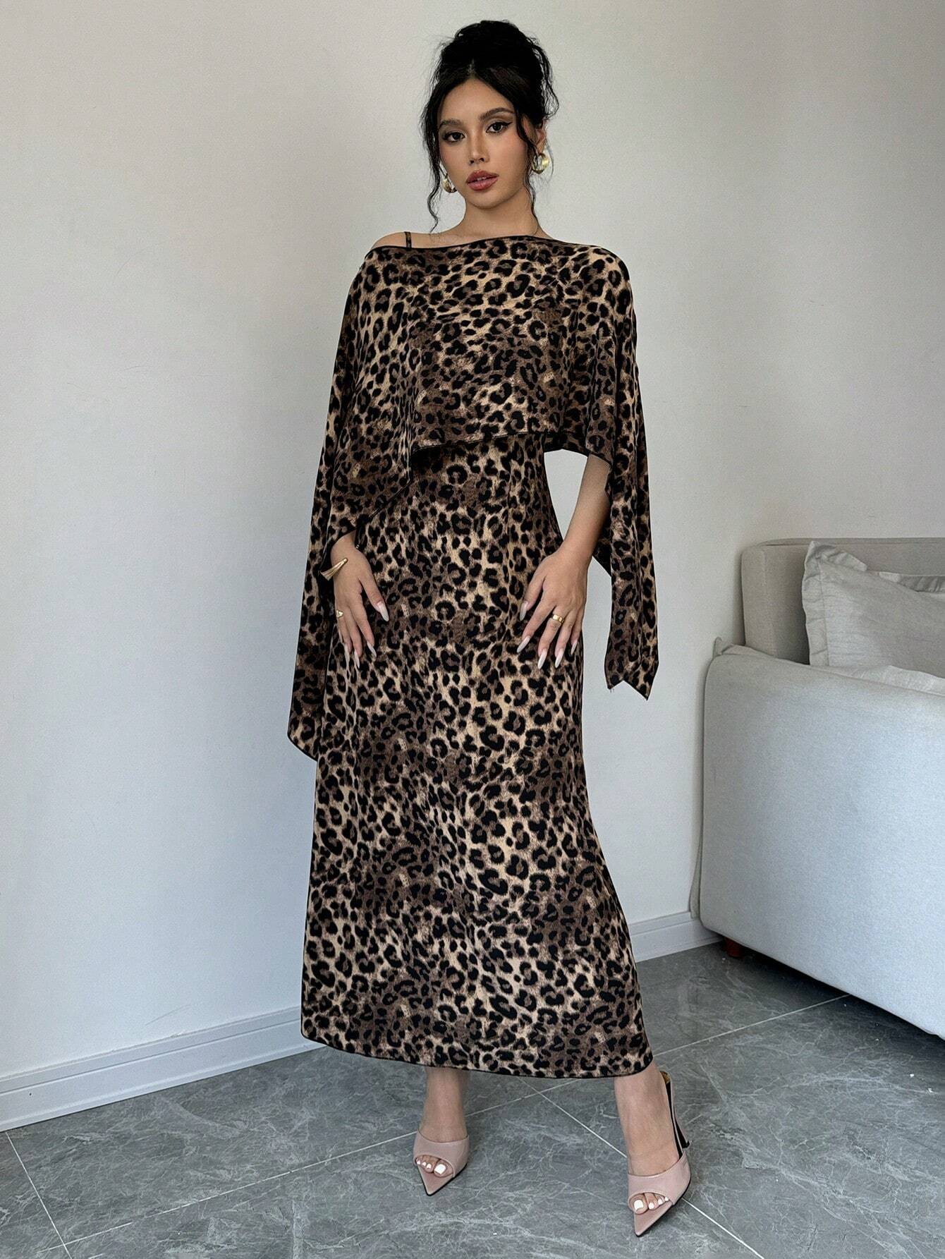 Buy SHEIN Raffinéa Women Leopard Print Hooded Cape Dress Maxi Women Outfit in Pakistan