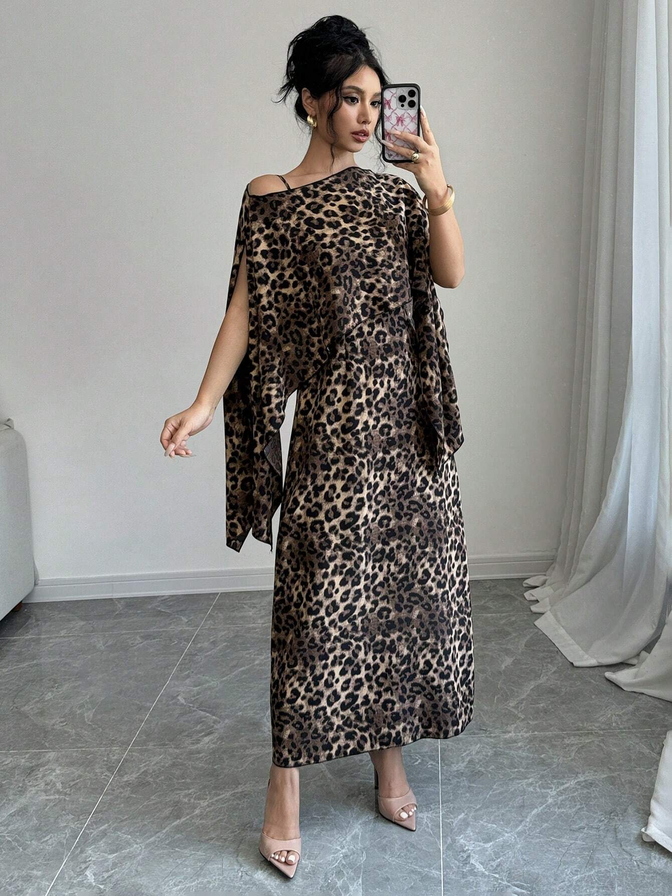 Buy SHEIN Raffinéa Women Leopard Print Hooded Cape Dress Maxi Women Outfit in Pakistan