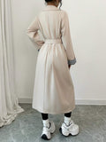 Buy SHEIN Raffinéa Women Loose Turn-Down Collar Double-Breasted Plaid Patchwork Long Sleeve Trench Coat in Pakistan