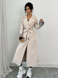 Buy SHEIN Raffinéa Women Loose Turn-Down Collar Double-Breasted Plaid Patchwork Long Sleeve Trench Coat in Pakistan