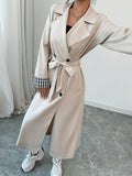 Buy SHEIN Raffinéa Women Loose Turn-Down Collar Double-Breasted Plaid Patchwork Long Sleeve Trench Coat in Pakistan