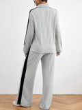 Buy SHEIN Relaxiva Color Block Casual 2pcs/Set Side Stripe, Extra-Long Sleeve Loose Grey Drop Shoulder Blouse And Pants in Pakistan