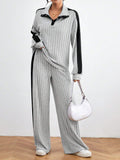 Buy SHEIN Relaxiva Color Block Casual 2pcs/Set Side Stripe, Extra-Long Sleeve Loose Grey Drop Shoulder Blouse And Pants in Pakistan