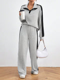 Buy SHEIN Relaxiva Color Block Casual 2pcs/Set Side Stripe, Extra-Long Sleeve Loose Grey Drop Shoulder Blouse And Pants in Pakistan